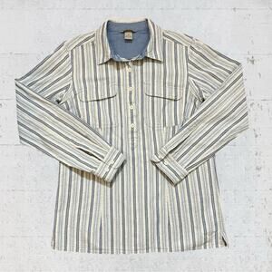 Duluth Trading Co Striped Top Size M Pockets Long Sleeve Popover Collared